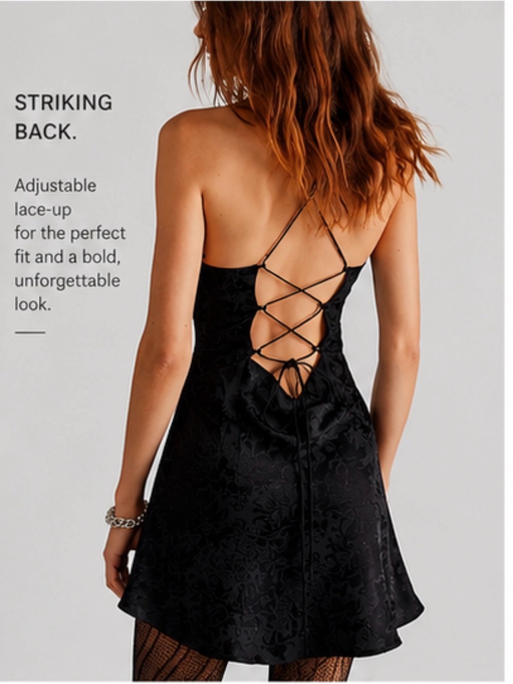 For Love & Lemons Satin Jacquard Lace-Up Back Mini Dress Black Size M - Picture 4 of 8